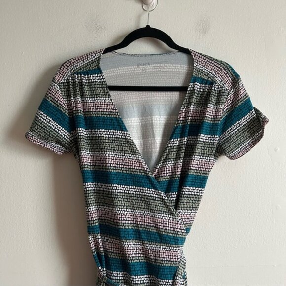 Pact Sz M Polka Dots Colorful Strip Wrap Organic Cotton Dress - Picture 3 of 9